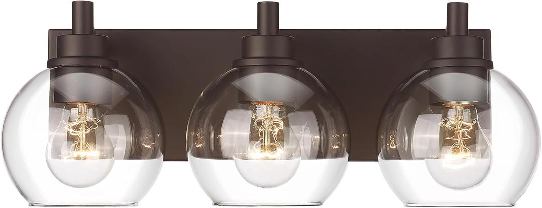 Bathroom Light Fixtures Over Mirror, 3-Light Oil Rubbed Bronze Vanity Light with Clear Glass Globe Shade, Modern Sconces Wall Lighting, Bathroom Wall Lights for Bedroom Hallway, VL195-ORB-3