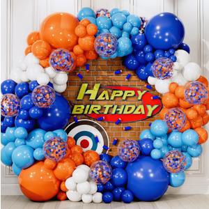 ALL-IN-1 Blue and Orange White Balloons Arch Kit & Garland Small and Large White Oranges & Blues Balloons Orange and Blue Party Decorations & Supplies for Birthday Party, Nerf, Blippi, Graduation Silver, White, Dark Blue, Light Blue, Orange