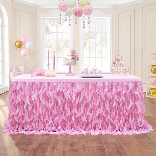 leegleri 9ft Baby Pink Tutu Table Skirt Tulle Table Skirt for Rectangle&Round Tables,Tutu Ruffle Tablecloth for Princess Girls 1st Baby Girl Birthday Party,Baby Shower Decoration,Gender Reveal