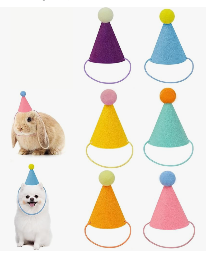 Mini Party Hats for Stuffed Animals, Birthday Party Cone Hats Dolls Dog Cat Rabbit Puppies Assorted Animal Birthday, 5 Pcs