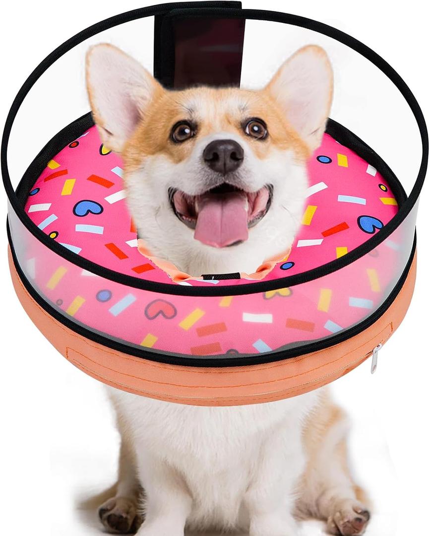 Dog Cone, Dog Surgery Collar, Inflatable Cones for Small Medium Large Dogs, Pink Doughnut Dog Recovery Collar, Does not Impede Vision