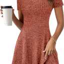 ANRABESS Womens Summer Dresses Casual Short Sleeve Ribbed Knit V Neck Swing A-Line 2026 Spring Vacation Tunics Short Dress (S)