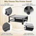Zonon 2 Tier Printer Stand Under Desk with Lockable Wheels 19.7x15.7x7.9 Inch Rolling Printer Table Cart Under Desk Movable Wood-Based Panel Short Storage Shelf for Home Office Organization