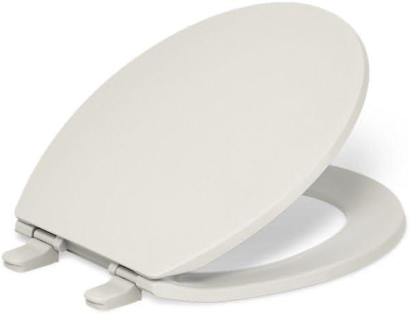 KOHLER K-4775-47 Brevia Round Toilet Seat with Quick-Release Hinges And Quick-Attach Hardware For Easy Clean, Almond