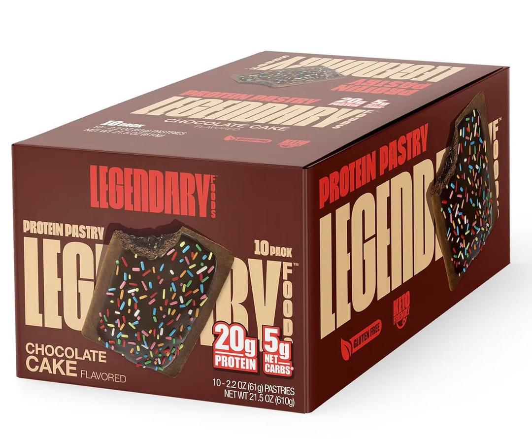 Legendary Foods 20g Protein Pastry - Low Carb Meal Replacement Bar - Low Glycemic, Gluten Free Protien Snacks - Healthy Keto Snack Box, 10x Zero Sugar Energy Bars - Bariatric Diabetic Friendly (BBD: 01/06/26)