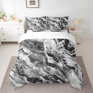 Feelyou Marbling Comforter Set with Sheets Twin Size Kids Geometric Bed in a Bag for Boys Girls Teens Modern Art 7 Pieces Set Grey Black Room Decor Fashion