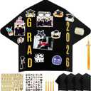 Leinuosen 4 Set 24 x 16 Inch Graduation Cap Photo Display Board Black Gold Trifold Poster Board with Tassel Stickers for Class of 2026 Grad Party Graduate Pictures Frames Display Table Decoration