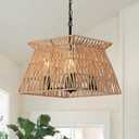4-Light Rattan Chandelier Boho Light Fixture, 21 Hand Woven Rustic Chandeliers Farmhouse Vintage Chandelier Hanging Light for Dining Room Kitchen Island, Living Room, Foyer