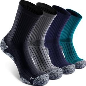 Elite Cushioned Compression Mid-crew Socks 4-Pack for Youth Women Men (Medium, Black/Gray/Navy Blue/Greenlake)