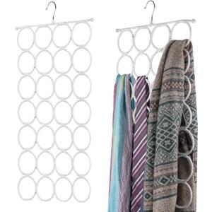 Flexzion Scarf Organizer for Closet - 28 Slot Scarf Hanger Hijab Organizer, Space Saver for Socks, Shawls, Ties, Towels, Belts, Multi Purpose Hanging Rack Storage, 2 Pack White