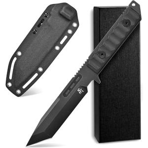Sitivien ST16 Fixed Blade Knife 154CM Black Stonewashed Steel Blade Double Color G10 Handle Full Tang EDC Tool Straight Knife for Outdoor Tactical Survival Camping Adventure(Black)