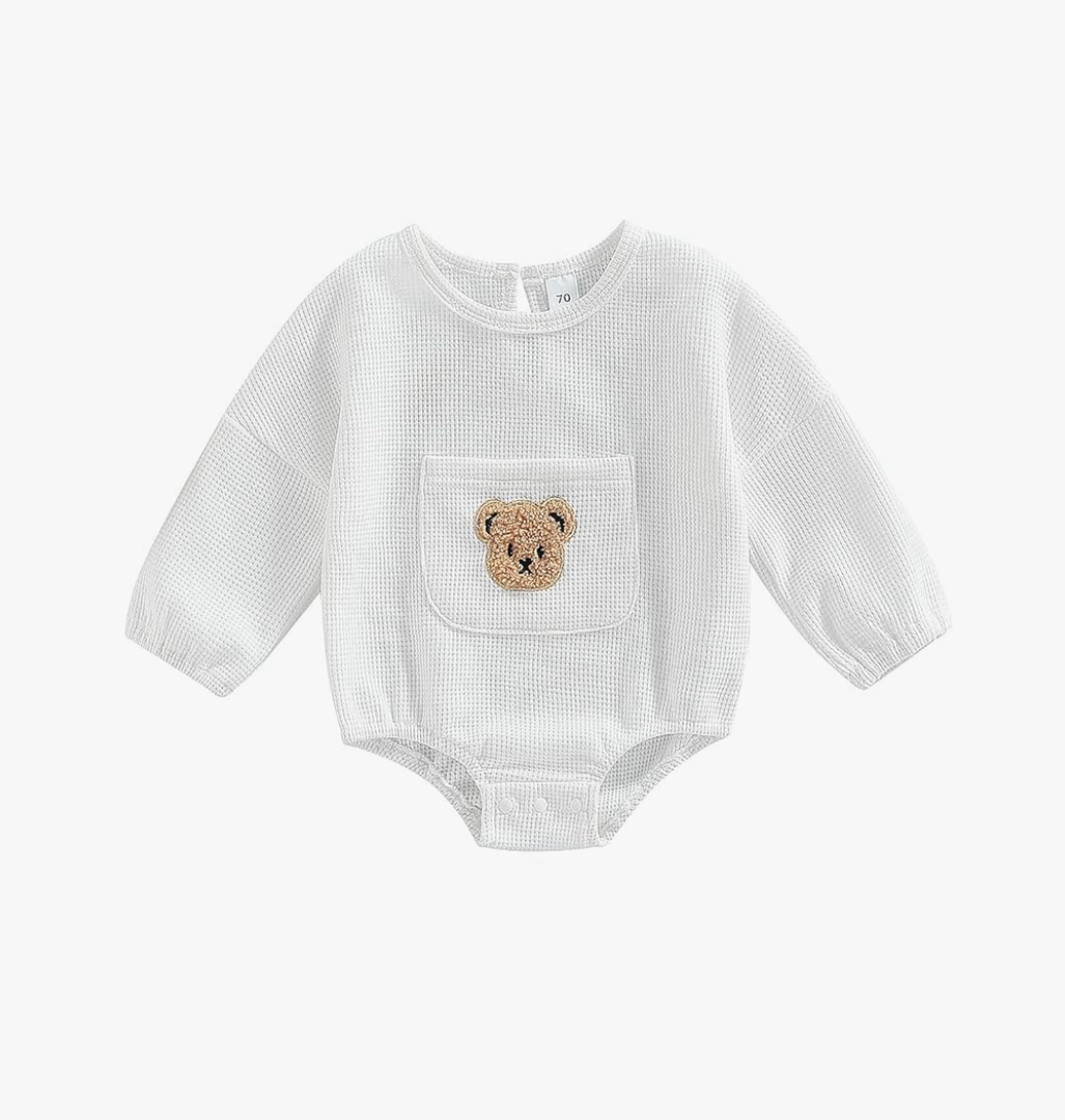 Cute Baby Sweatshirt Romper Waffle Knit Baby Clothes Infant Girl Boy Fall Winter Outfits (Khaki, 0-6 Months)