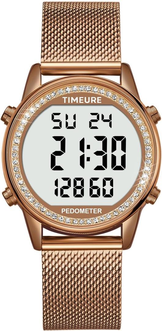 Women's Step Counter Pedometer Watch with Stainless Steel Bracelet, Stylish Design, No App, No Charging Needed for Step, Calorie, Distance, Alarm, Countdown TimerTU-2401 (Brown)