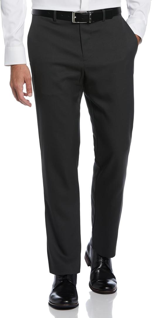 Perry Ellis Portfolio Modern Fit Twill Men's Dress Pants, Flat Front, Stretch Fabric, Soft and Durable, Straight Leg, Charcoal 32W x 30L