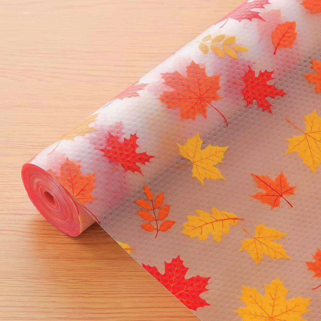 Cooyes Fall Maple Leaf Shelf Liner, Non-Adhesive Waterproof Drawer Liner, Easy-to-Cut EVA Shelf Paper for Kitchen Cabinets, Refrigerator, Cupboard, and Dresser, Fall Kitchen Decor 11.8" W x 118" L (Pumpkin Orange)