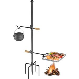 Mr IRONSTONE Campfire Grill Grate: Fire Pit Grill Grate with Swivel Handle, Campfire Cooking Equipment with Heavy Duty Steel, Over Fire Camp Grill For Outdoor Barbecue Camping and Cooking, Black