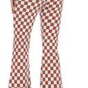 Bell Bottom Jeans for Women High Waisted Stretch Plaid Flare Jeans Denim Bootcut Pants (Brown)