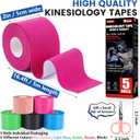 5 Rolls Kinesiology Tape, 5 Colors 2 inch x 16.4 Feet Waterproof Athletic Tape, Uncut Kinetic Tape, Elastic Muscle Tape, Sports Tape, Knee Tape for Exercise and Daily Use
