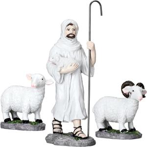 Suzile 3 Christmas Nativity Figurines Set Shepherd Jesus Indoor Decoration Resin Nativity Figurines for Tabletop Collectibles Countertop Statue Miniatures Decorative Crafts