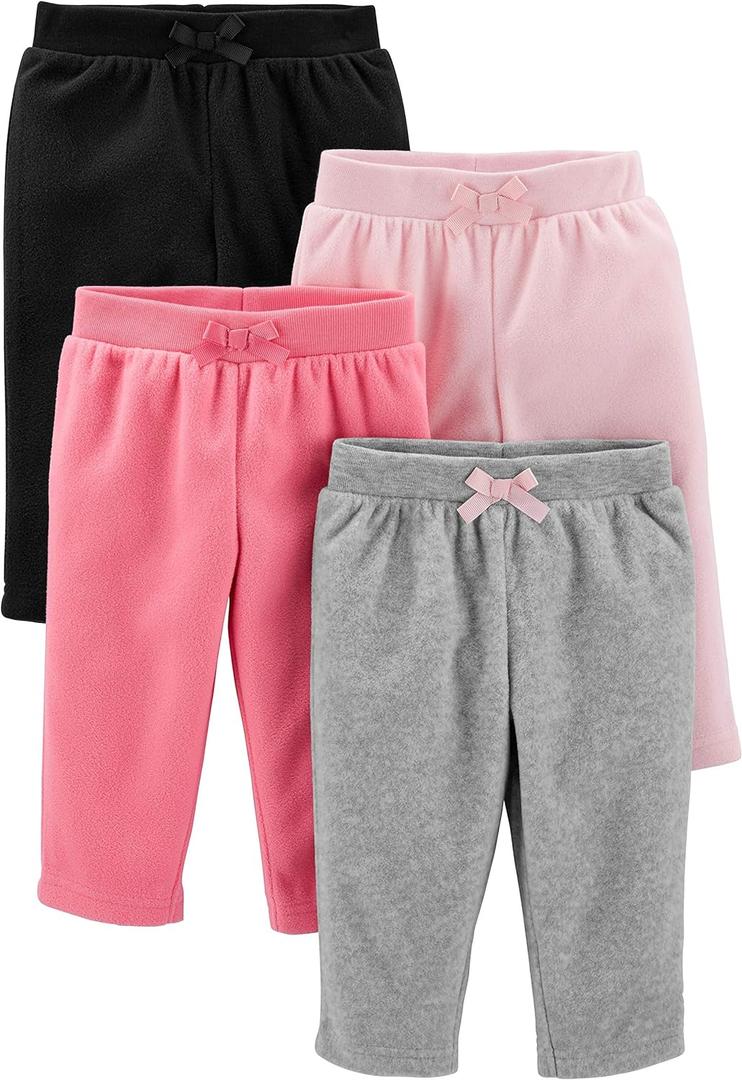 Simple Joys by Carter's Baby-Girls 4-Pack Fleece PantsCasual Pants, Size 12 Months (Pink/Black/Grey Heather)