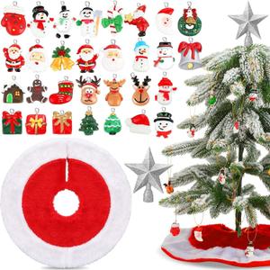 30 Pieces Mini Christmas Tree Skirt Mini Resin Christmas Ornament Miniature Christmas Tree Ornaments Santa Snowman Ornament with Glitter Star Tree Topper for Tree Decoration (Tree Topper in Silver)