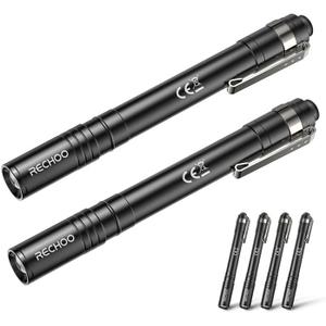 RECHOO LED Pen Light 4 Pack, Lightweight, Small Bright Pen Flashlight with Clip, Waterproof Portable Pocket Flashlight for Home, Emergencies, Inspection (Battery Included) (Black)