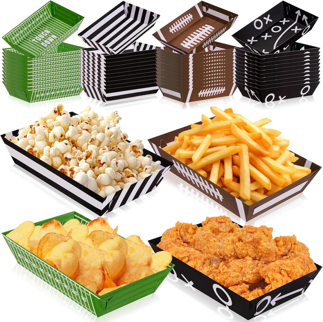 50 Pack Football Party Decorations Paper Food Trays - Movie Night Supplies Serving Plates for Super Football Bowl Birthday Disposable Decor - Style 3