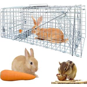Live Animal Cage Traps,24in Rabbit Trap,Humane Way Folding Raccoon Traps for Stray Cats,Squirrels,Live Traps for Raccoons,Steel Foldable with Pedal Triggers (24X8X7)