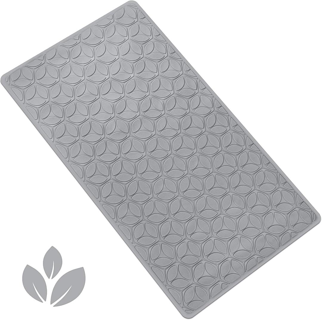 WRISIN Bathtub Mat Non Slip with Suction Cups - 100% Rubber Bathroom Mat Textured for Bath Tub Shower Safety - Soft on Touch - BPA/PVC Free - Pet Dog Bath Mat - Machine Washable - 16  28 InchGray (28" x 16" (Rectangular))