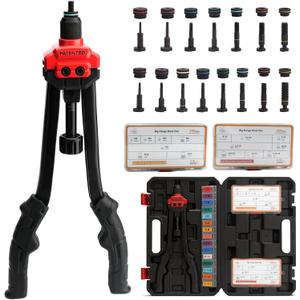 CORWIN K1 16 Inches Rivet Nut Tool Kit with Stroke Scale with 15 mandrels in Metric M3-M12 in SAE 6-32 to 1/2-13 Stored in Designed Carring Case Includes 200 Rivet Nuts Organized in Separate Boxs