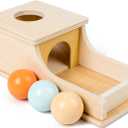 Busy edition Montessori Toys for Babies 6-12 Months Object Permanence Box Wooden Ball Drop Toy Play for 6 Month 1 2 3 Year Old Toddlers Infant Early Age Toy (Middle, Orange/Yellow/Light Blue)