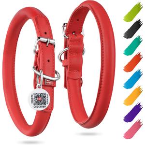 WAUDOG Ultra Soft Rolled Leather Collar - Soft Padded for Small, Medium, and Large Dogs - Puppy Collar for Male and Female Dogs (13" - 16" Neck, Red)