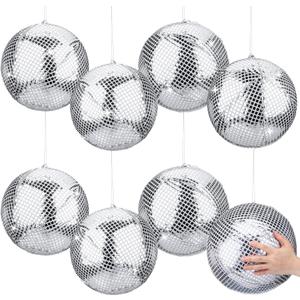 HyDren 8 Set Inflatable Disco Ball with Cover Foldable Hanging Mirror Disco Ornaments for Summer Beach Wedding Birthday Baby Shower Bachelorette Party Indoor Outdoor (12 Inch)