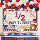 kreat4joy Baseball Half Birthday Decorations, 1/2 Way to First Baseball Backdrop Banner Red White Blue Nude Balloon Arch for Baby Boy Sports 6 Months 1/2 Half Way to One Birthday Party Decorations
