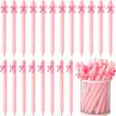 Sayglossy 20 Pcs Bow Pens Coquette Pink White Black Blue Retractable Writing Pen Bulk Birthday Bow Party Favor for Baby Shower Bridal Shower Spring Wedding Tea Party Office School Supplies(Pink)