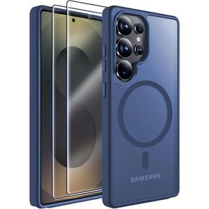 MOZOTER for Samsung Galaxy S25 Ultra Case with Magnetic,[Compatible with MagSafe][12Ft Military Dropproof][2*Screen Protector] Translucent Anti-Slip Back Slim Shockproof Case for S25 Ultra-Blue