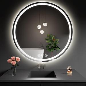 LED Bathroom Mirror 42 Inch Round Bathroom Mirror with Lights, Circle Wall Mirror with 3 Colors Brightness, Anti-Fog for Bathroom Vanity, Entryway Living Room (White)