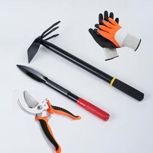 4PCS Garden Tools Set with 2-in-1 Tool Hoe/Cultivator Dual Head; Willow Leaf-Shaped Seeding Widger Gardening Trowel; Protective Gloves and Pruning Shear