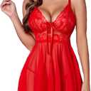 Avidlove Women Lingerie Lace Babydoll Mesh Nightgown Chemise Boudoir Nighty Sleepwear (Medium, Red)