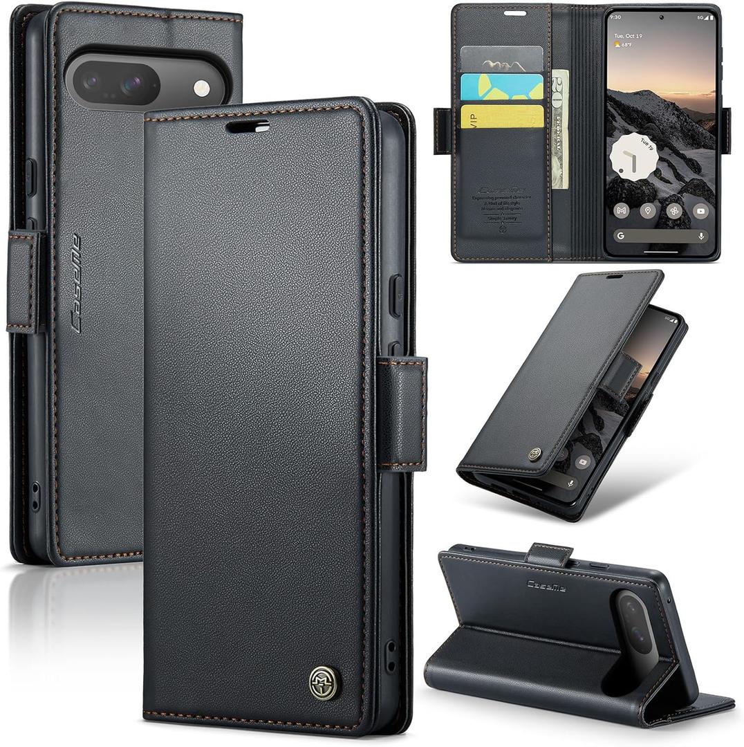 Wallet Case for Google Pixel 10/Google Pixel 10 Pro, Magnetic Flip Case with RFID Blocking Card Holder Kickstand for Women Men, Shockproof Durable Protective Phone Cover (Black)