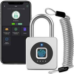 Eseesmart Fingerprint Lock - Fingerprint Lock with Cable, Smart Lock with Bluetooth App, Waterproof Smart Lock for Cabinet, Helmet, Bike, Home
