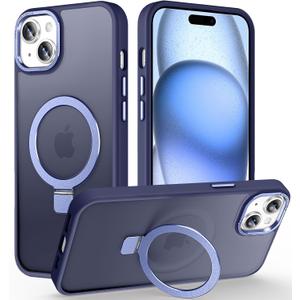 Magnetic for iPhone 15 Plus Case with Invisible Stand, [10 FT Drop Protection] [Velvety Touch] Slim Translucent Matte Back Shockproof Phone Case for iPhone 15 Plus 6.7'', Blue