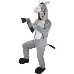 Hooded Donkey Costume for Adult, Gray Donkey Jumpsuit, Farm Animal Costume Halloween Cosplay Outfit (Large, Grey)