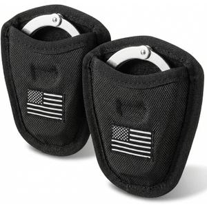 2 Pcs Open Top Handcuff Case, Handcuff Pouch for Duty Belt Accessories, Compact Cuff Holder Holster for Standard Chain/Hinge Handcuffs Security Guard Equipment