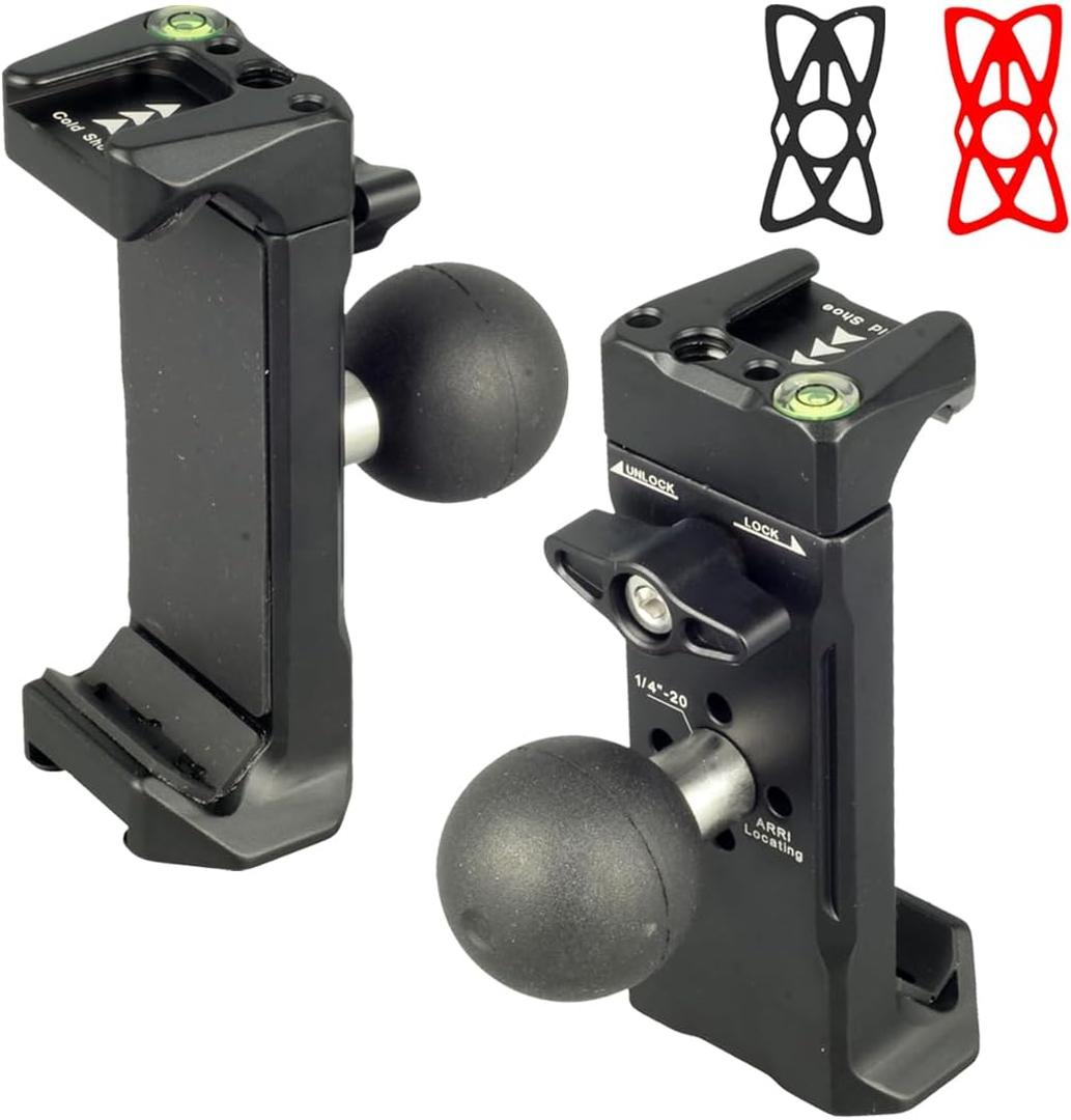 Aluminum 1"(25mm) Ball Mount Phone Holder Compatible with RAM mounts B size1 Inch Ball Double Socket Arm, Dual Protection Motorcycle Bike Handlebar Car Phone Holder with 1 Inch Ball