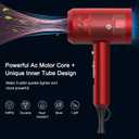 Slopehill Professional Ionic Hair Dryer, Powerful 1800W Fast Drying Low Noise Blow Dryer with 2 Concentrator Nozzle 1 Diffuser Attachments for Home Salon Travel (Agate Red)