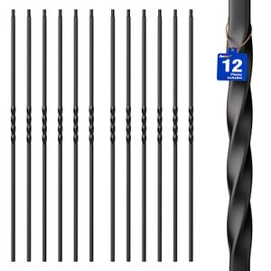 Wrought Iron Hollow Balusters - Deck Spindles Stair Railing Indoor,Stair Single Twist Hollow Iron Baluster Stair spindles, for Staircase Interior (12 Pack Black)
