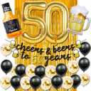 50th Birthday Decorations Men, Happy 50th Birthday Decorations with 40 Inch Gold 60 Number Balloons, Birthday Banner, Latex Balloon, Fringe Curtains and Foil Balloons