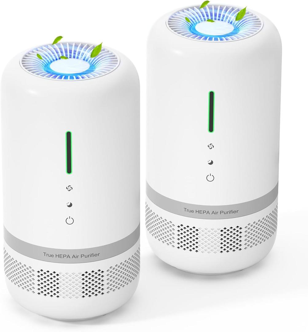 VENDFO Air Purifiers for Home, 2 Pack H13 HEPA Air Purifier for Room up to 960ft², 360° Outlet, 99.97% Particle Capture for Home,Pet,Type-C Charging, Included Adapter, VF04, White