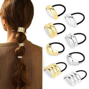 8PCS Metal Hair Tie for Thick Thin Ponytail Gold and Silver Hair Cuffs for Women and Girls Non-Damage Gold Hair Ties Durable Hair Accessories for Girls Elastic Fashion Bracelet Hair Ties